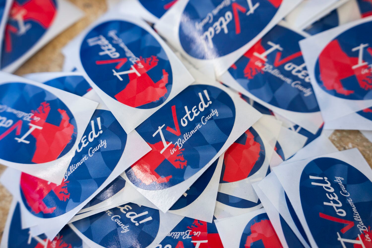 "I Voted!" stickers were given to Baltimore County early voters on October 30, 2024.