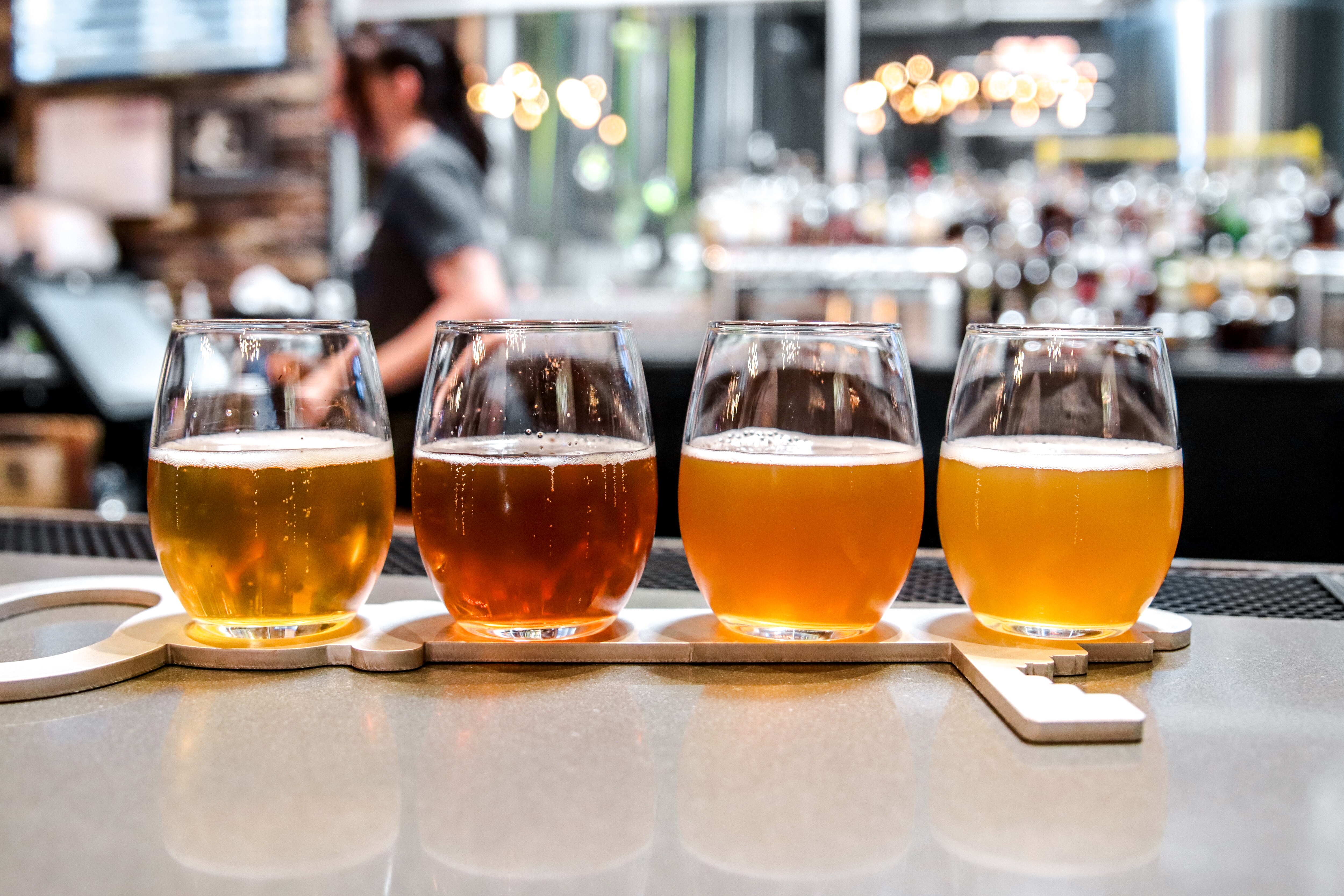 A beer flight from Jailbreak Brewing Company in Laurel.