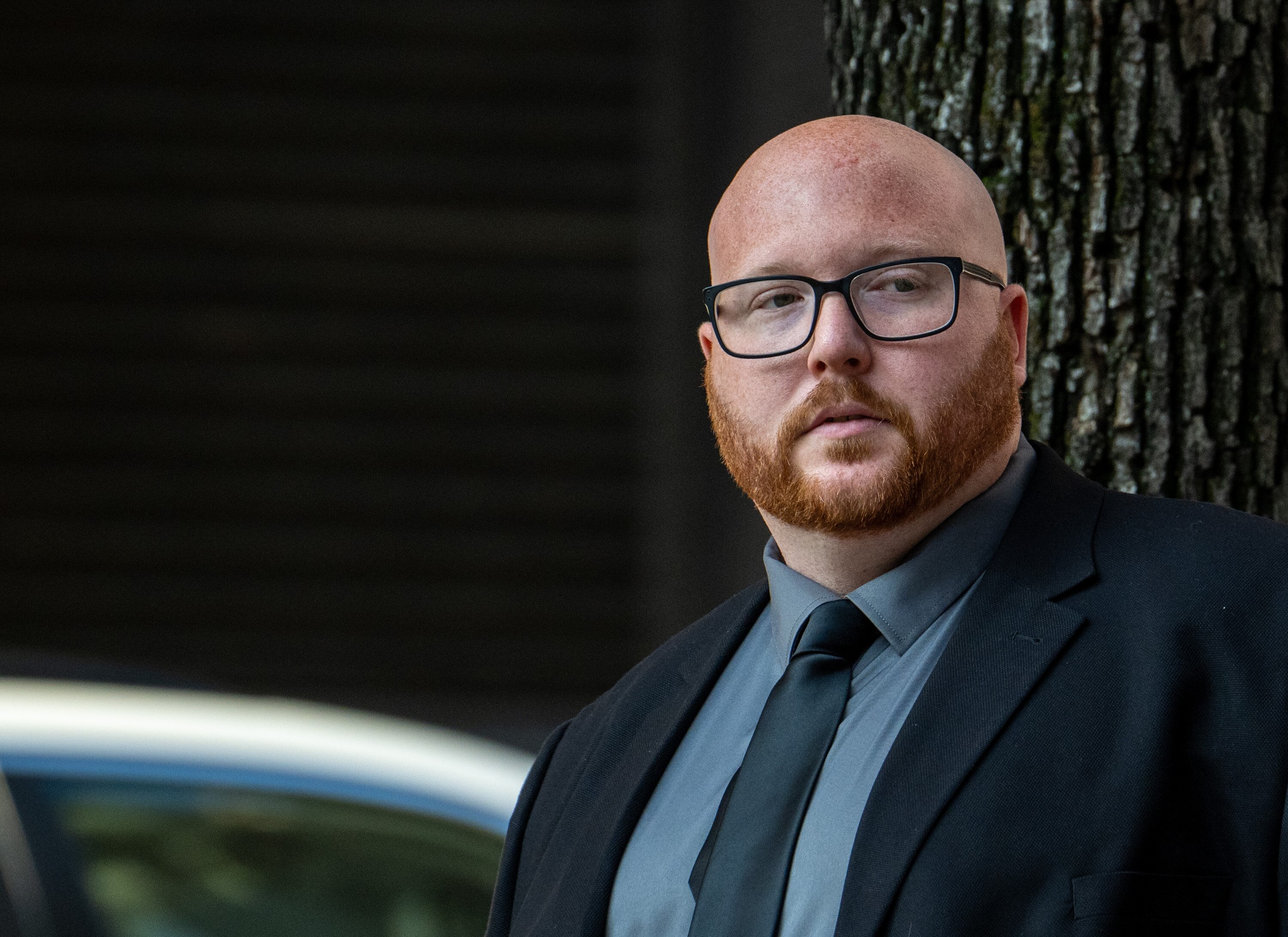 Baltimore Police Officer Robert Parks arrives at the Clarence M. Mitchell Jr. Courthouse on Tuesday for the start of his trial on charges including attempted second-degree murder.