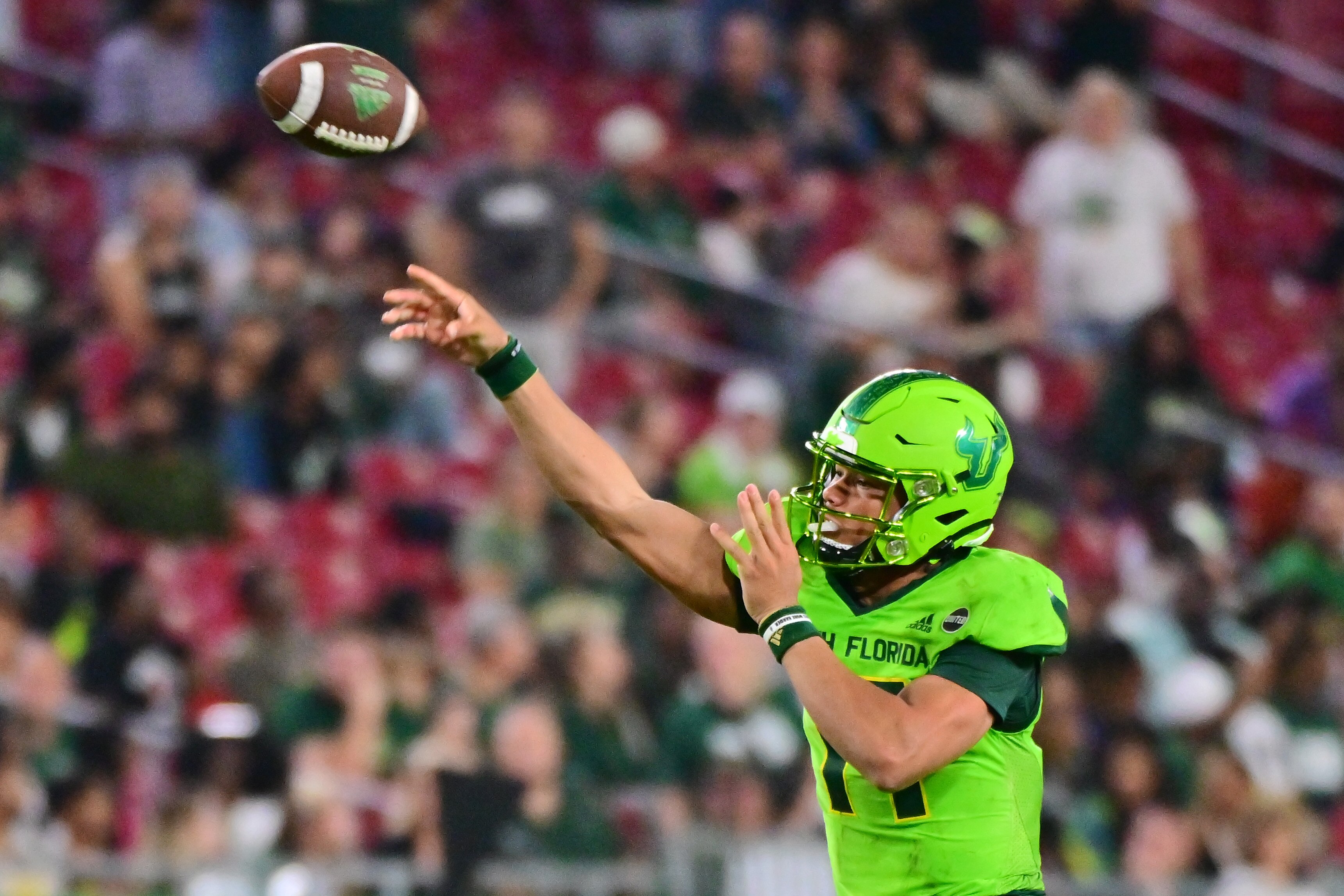 South Florida's Byrum Brown, shown in a game last season, had three touchdown passes against Navy on Saturday.