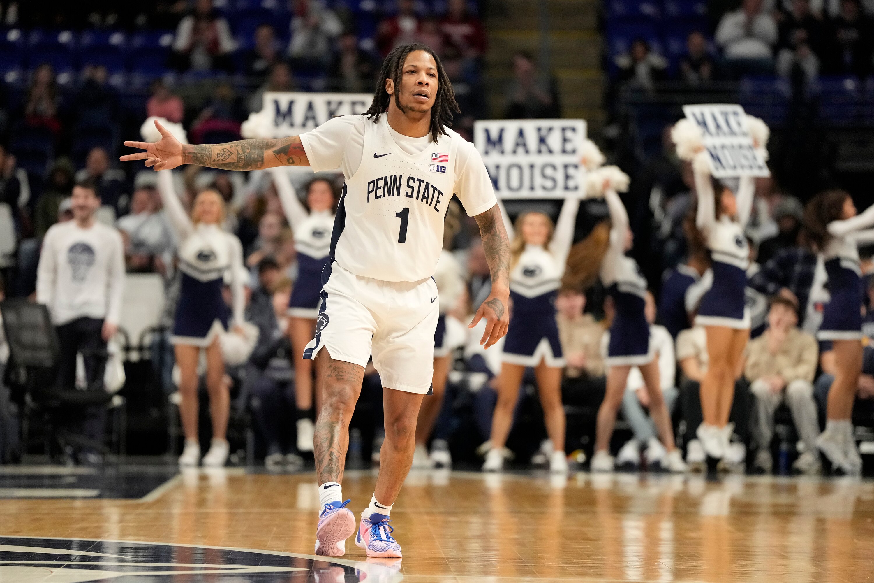 Penn State’s Ace Baldwin Jr., pictured last season, had a double-double Friday night in a victory over Virginia Tech at CFG Bank Arena.