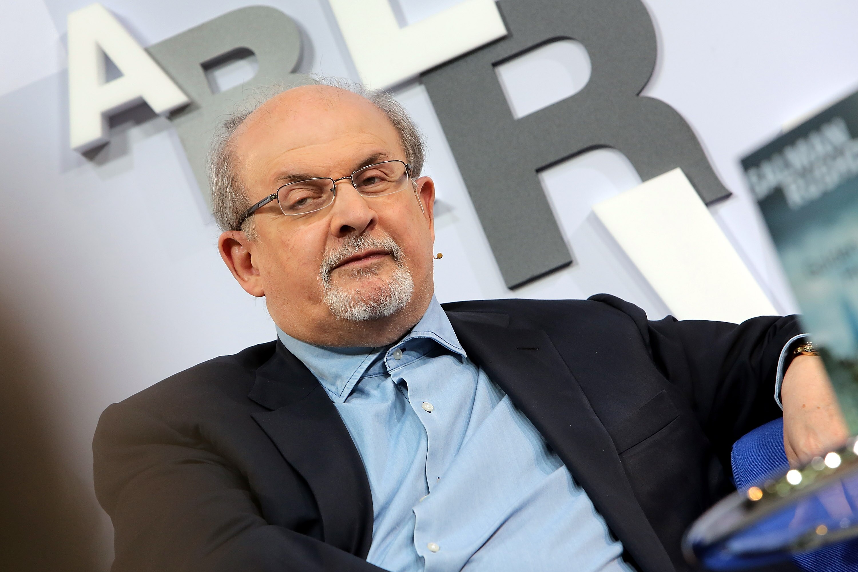 Author Salman Rushdie at the Blue Sofa at the 2017 Frankfurt Book Fair (Frankfurter Buchmesse) on October 12, 2017 in Frankfurt am Main, Germany.