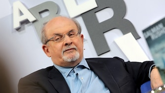 Author Salman Rushdie at the Blue Sofa at the 2017 Frankfurt Book Fair (Frankfurter Buchmesse) on October 12, 2017 in Frankfurt am Main, Germany.