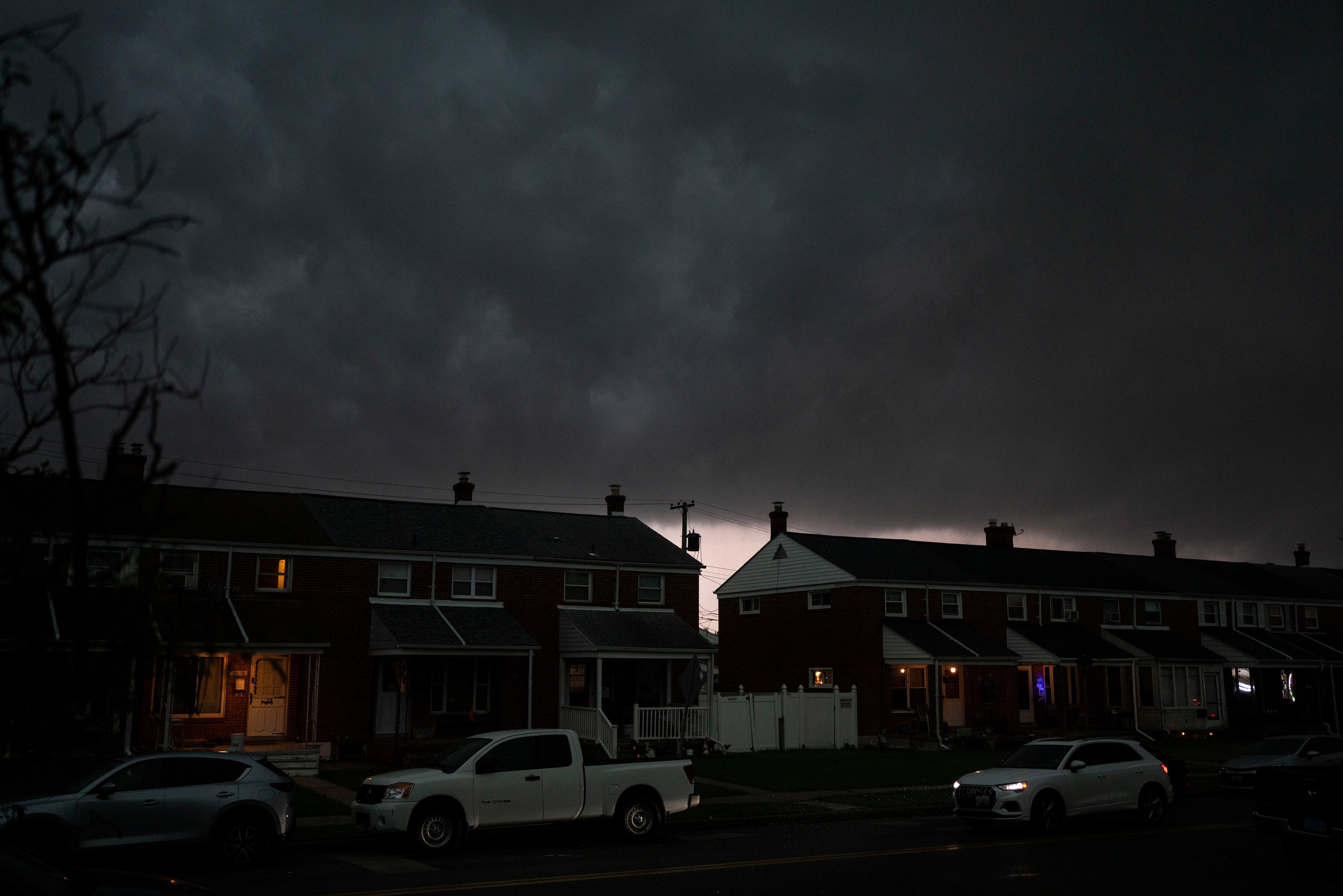 Storm clouds behind a row of homes in Dundalk.