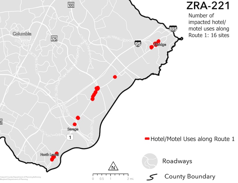 Under proposed legislation, 16 motels along Howard County's Route 1 Corridor would be able to be redeveloped into mixed-use buildings with housing and retail.