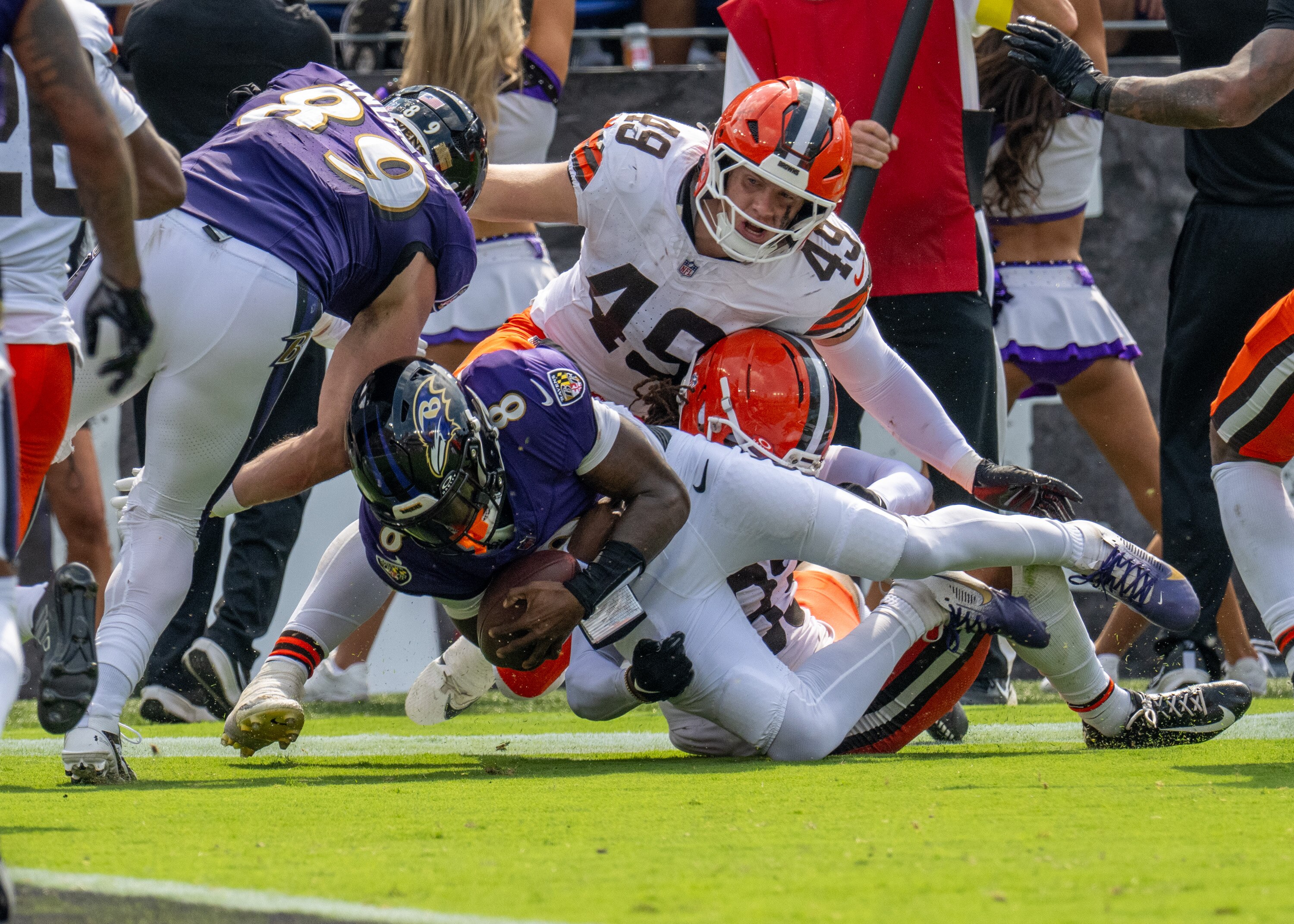 Ravens quarterback Lamar Jackson has been sacked five times over the first two games.