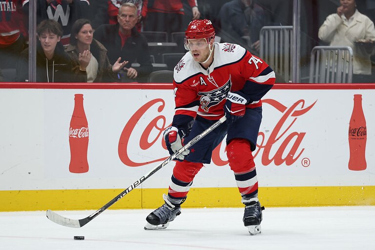 John Carlson of the Washington Capitals skates with the puck against the Montreal Canadiens during the third period on Jan. 13.