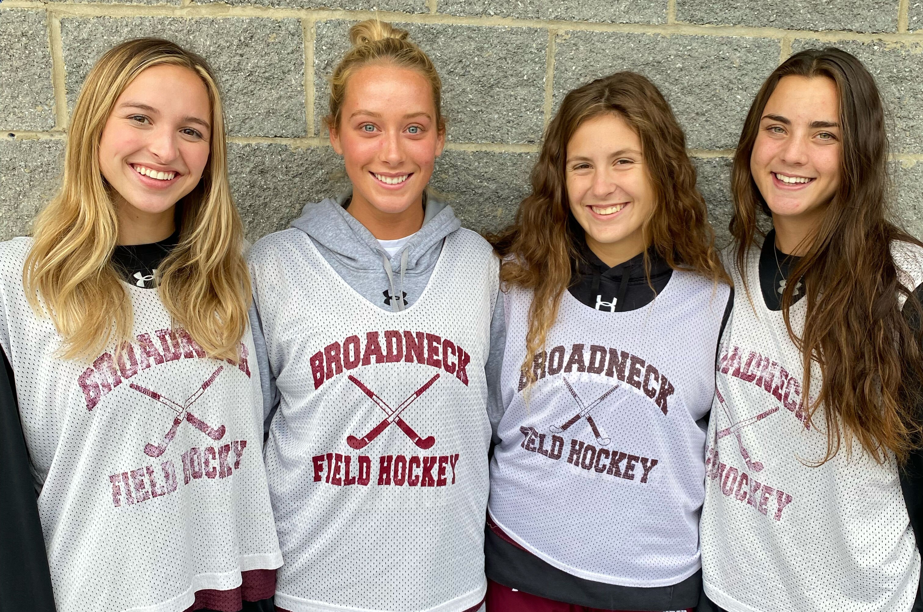 Seniors Maya Everett, Lexi Dupcak, Jess Kopernick and Arden Hunteman (left to right) lead Broadneck’s undefeated No. 1 field hockey team. The Bruins, aiming for their first state title in 20 years, have outscored the opposition 59-6 and are ranked No. 25 nationally by MAX Field Hockey.