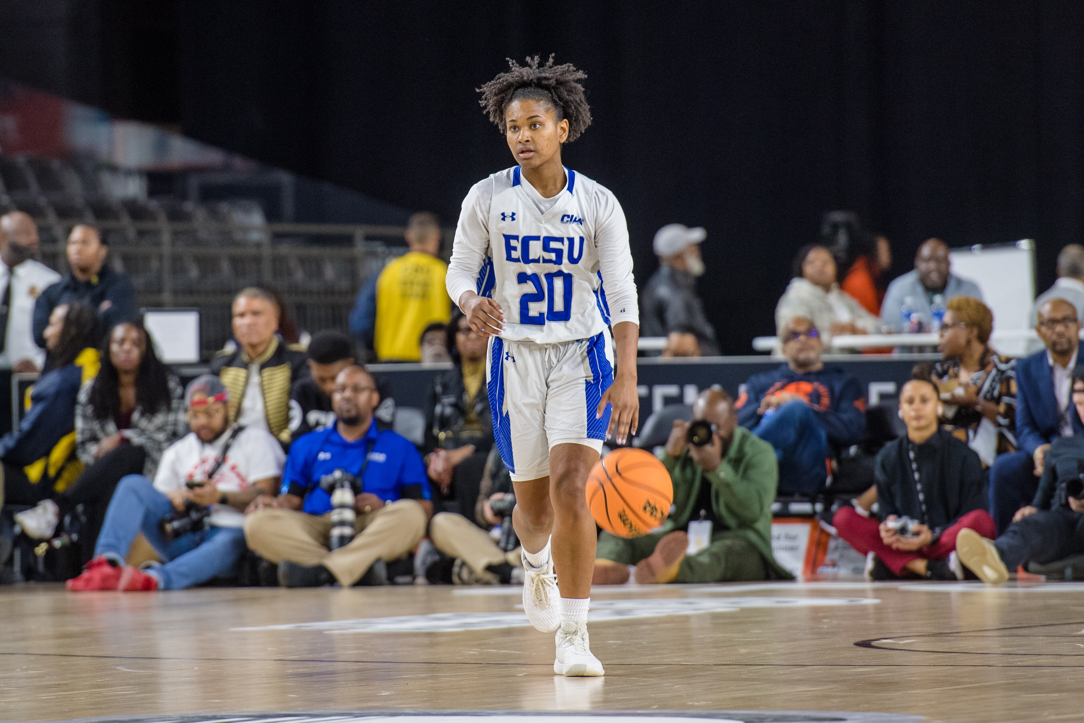 NyAsia Blango of Elizabeth City State University surveys the court during the championship game of the CIAA basketball tournament against Shaw University. Blango would help lead her team to the title and was named MVP of the tournament.