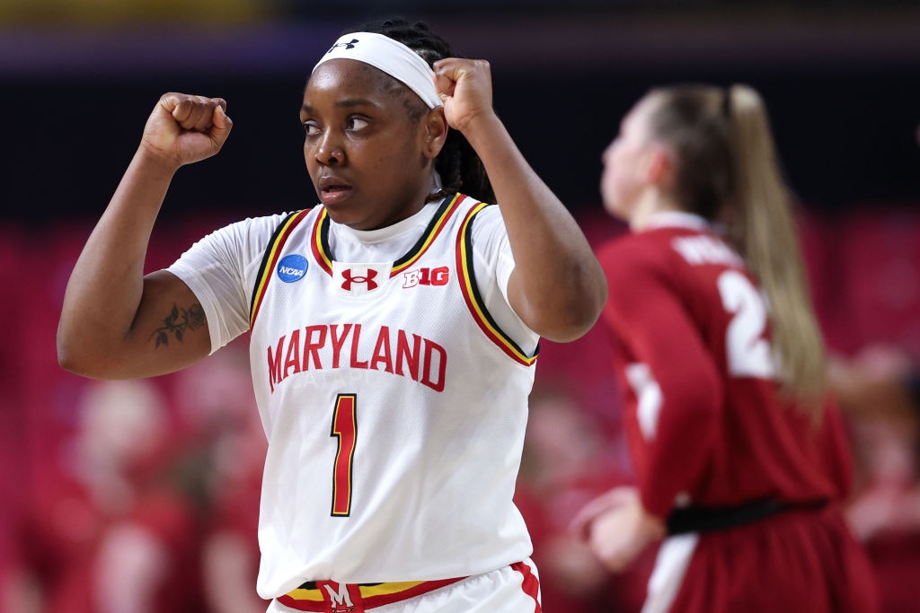 Sarah Te-Biasu #1 of the Maryland Terrapins during the second quarter against the Alabama Crimson Tide.