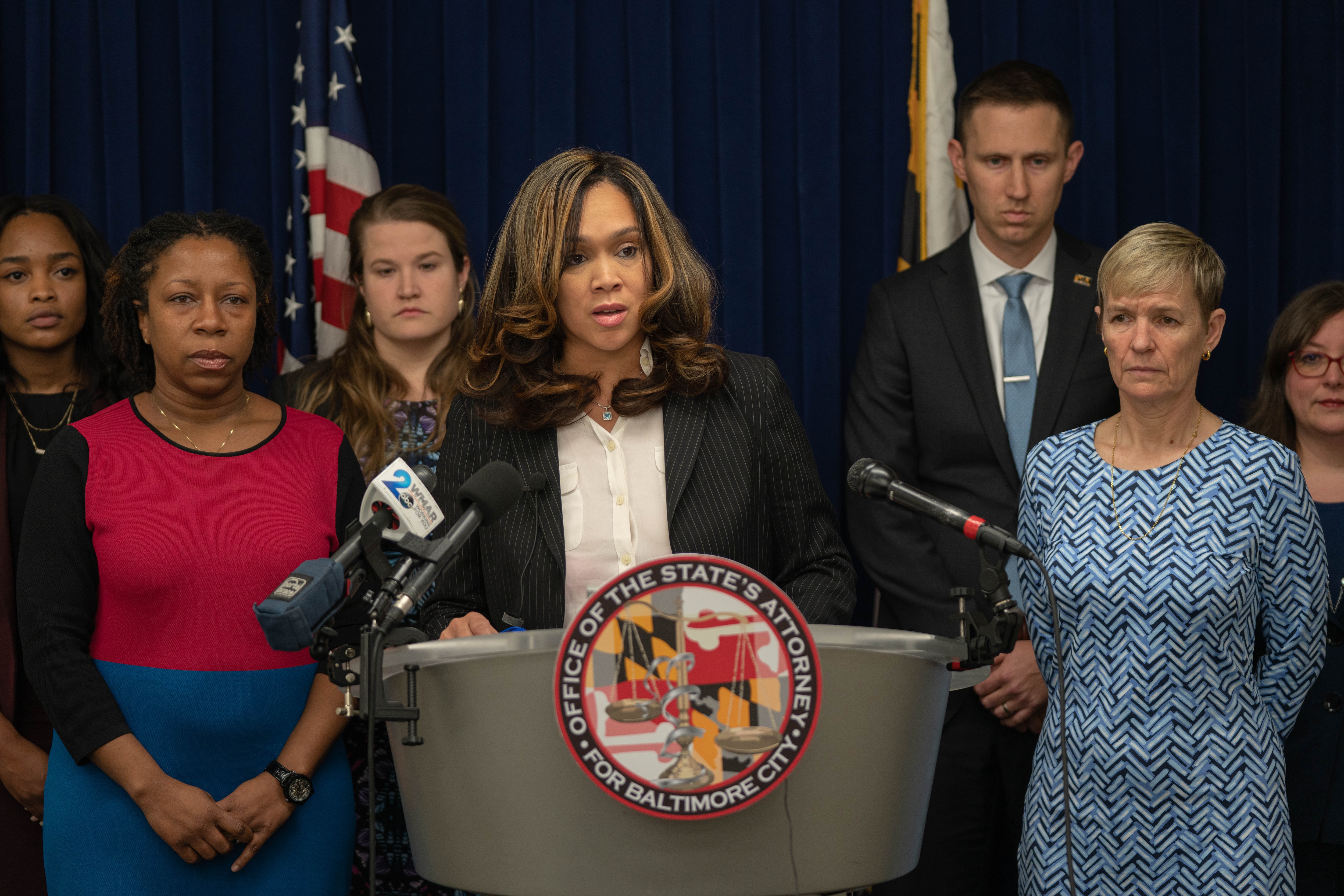 Marilyn Mosby speaks at the Baltimore City State’s Attorney Press Conference April 6, 2022 at the Baltimore City State’s Attorney Office.