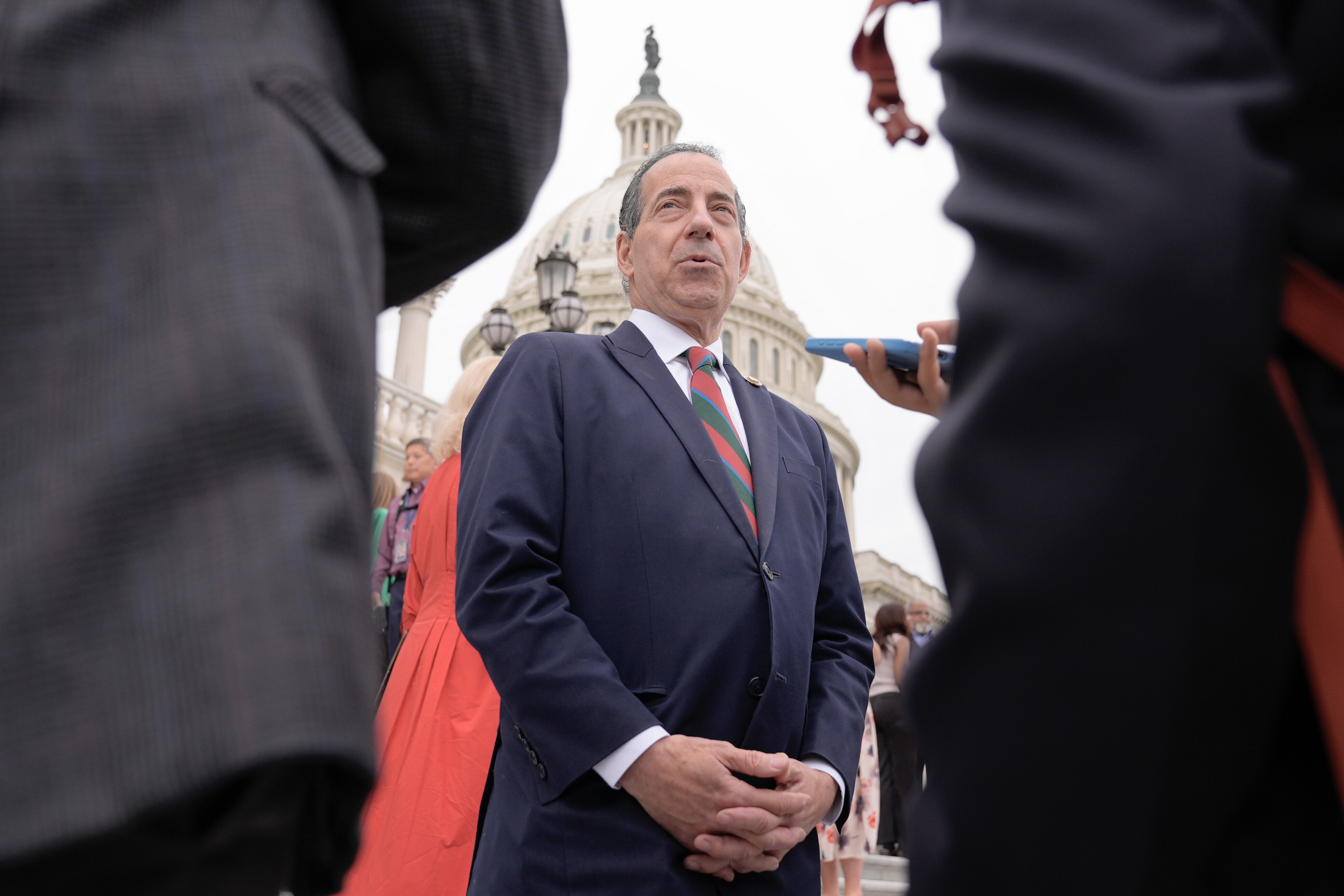 Rep. Jamie Raskin, D-Md., speaks with reporters after a news conference, Tuesday, Sept. 30, 2025, at the Capitol in Washington.