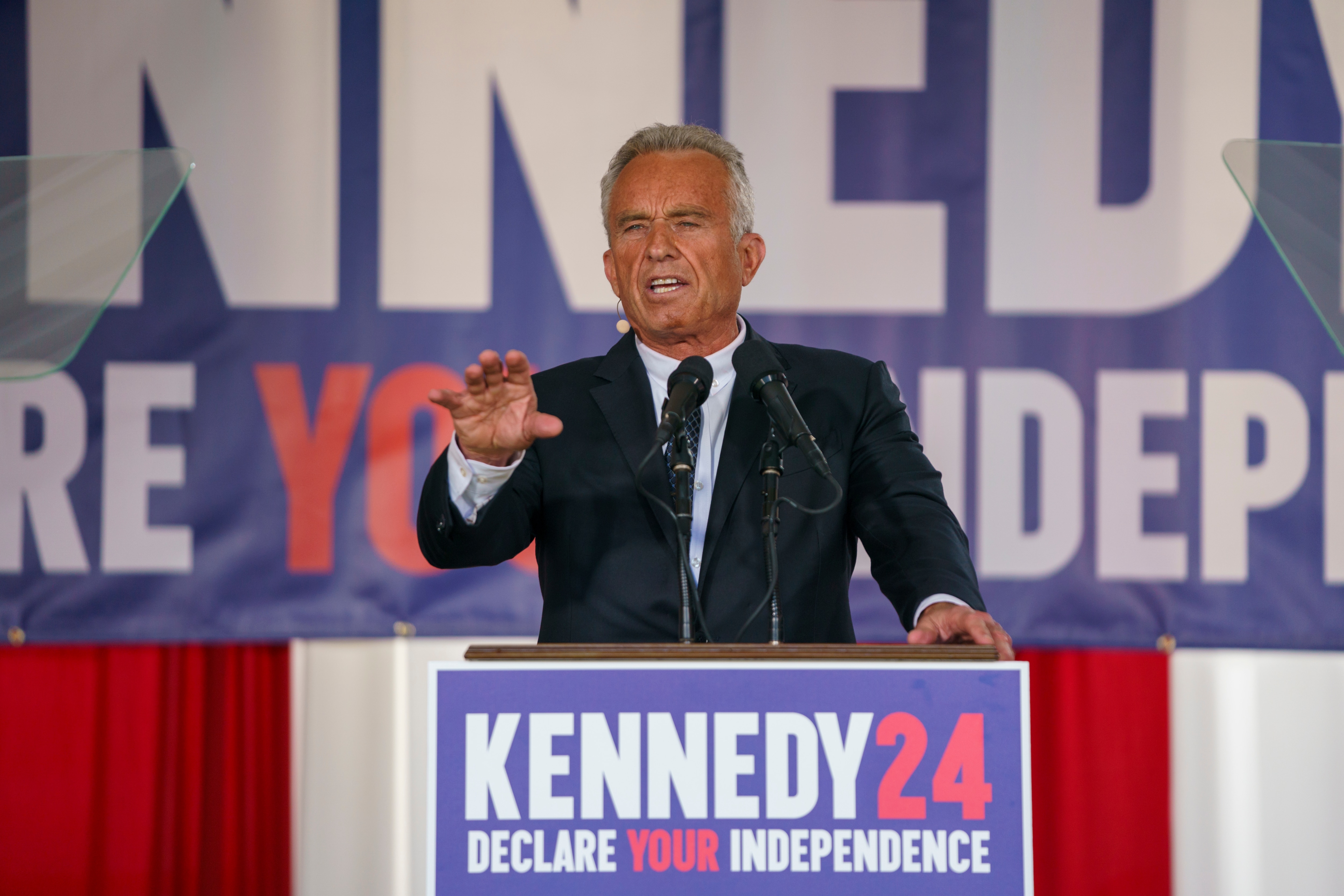 Presidential candidate Robert F. Kennedy Jr. at a Philadelphia, Pennsylvania, campaign event in October 2023. Kennedy has dropped out of the race, but will remain on Maryland’s ballot.