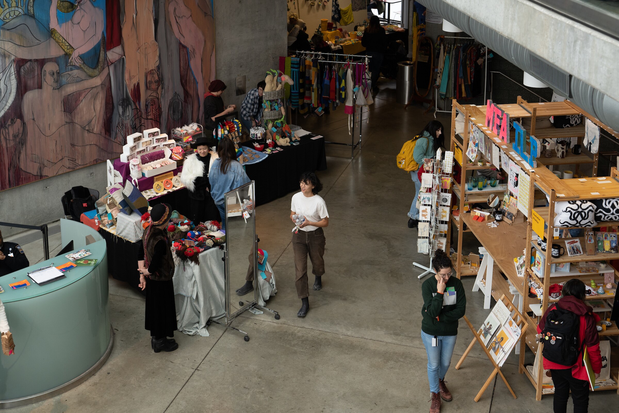 Vendors set up for the MICA Art Market at the college's Brown Center.