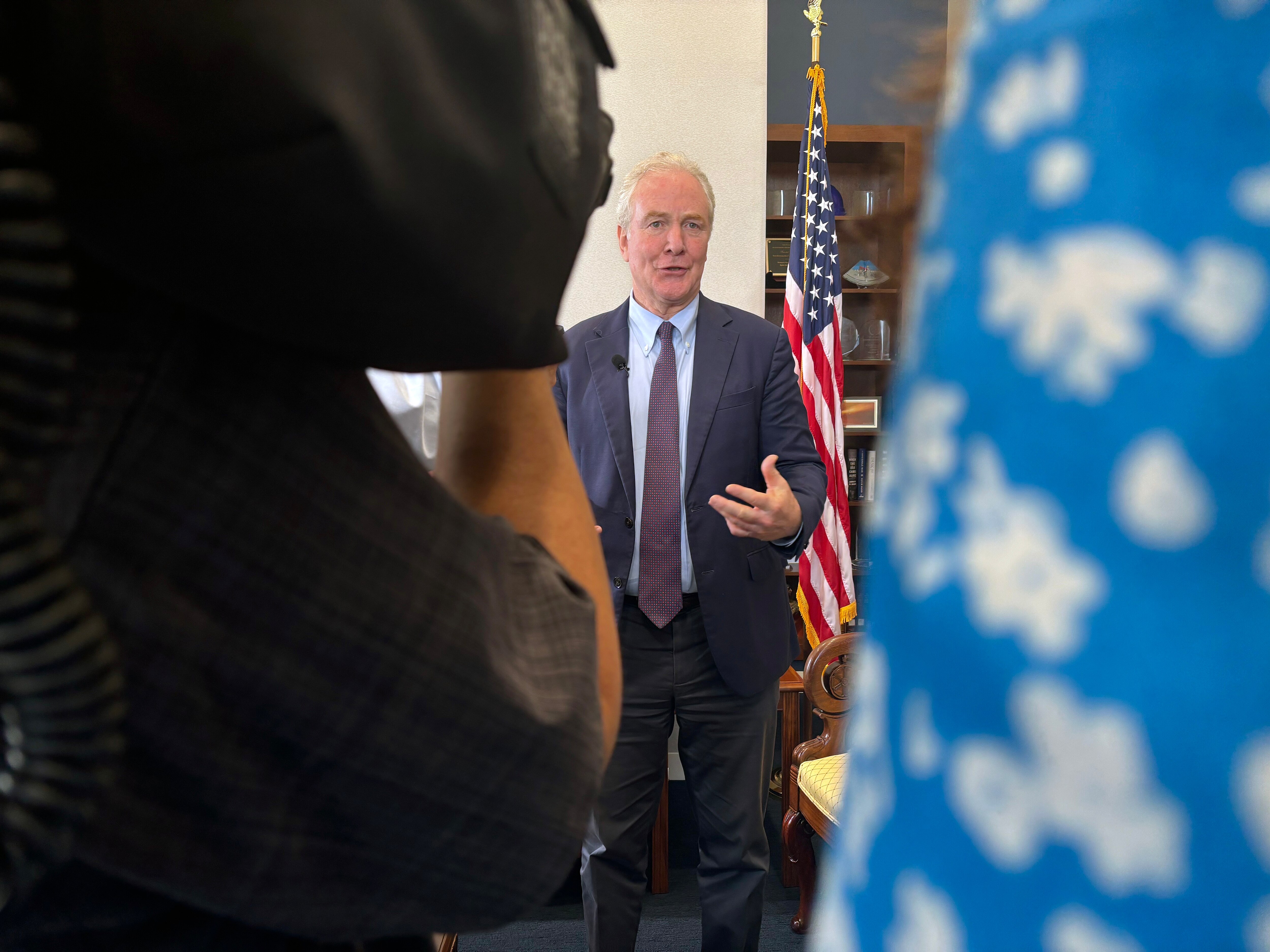 Maryland Sen. Chris Van Hollen during a press conference he held on August 12, 2025 with Erick Oribio.
