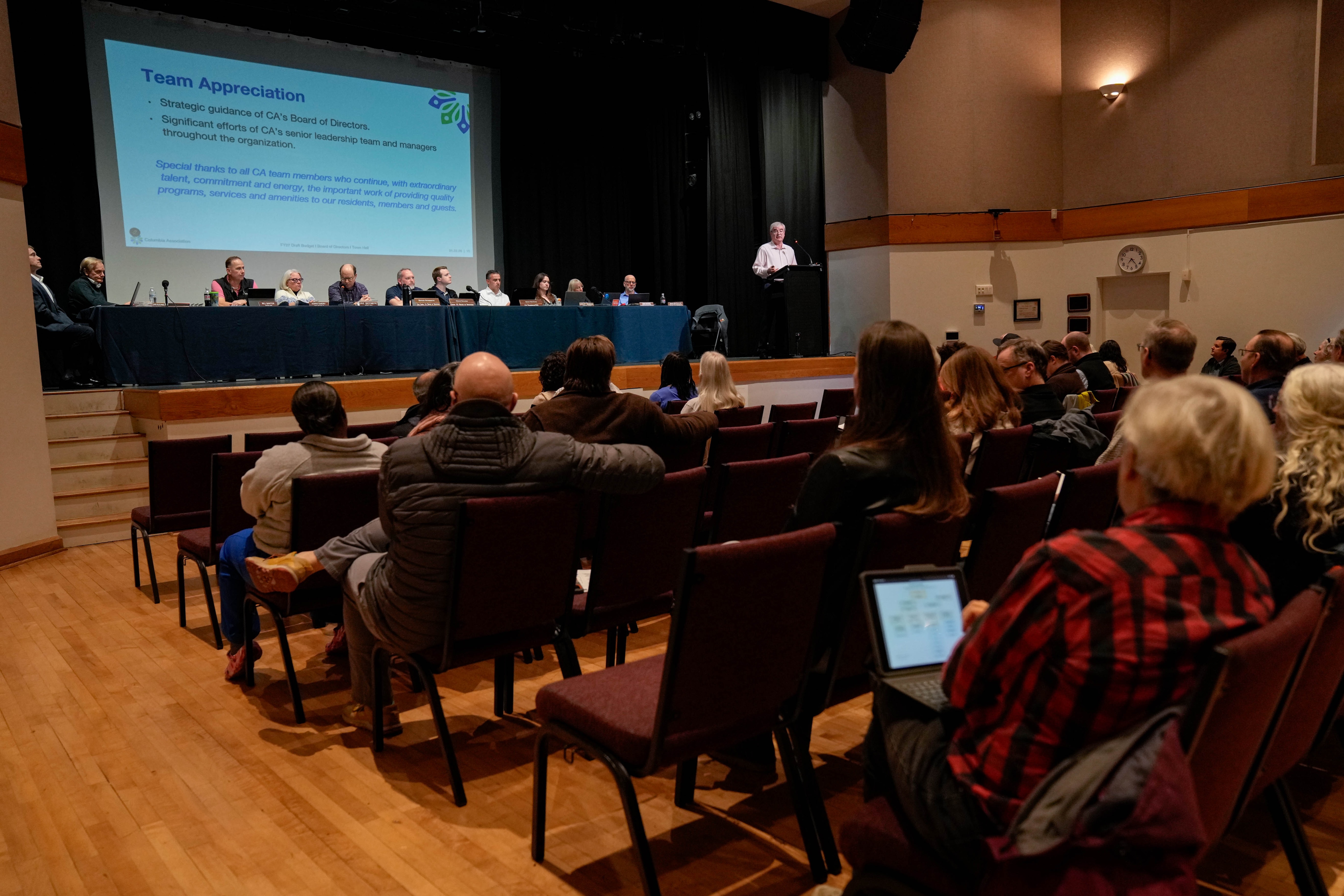 Three ousted members of the Columbia Association board of directors, shown hosting a town hall earlier this year, lost their bid in Howard County Circuit Court for a preliminary injunction to reinstate them.