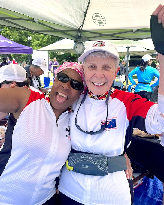 Chandra Jackson, left, with fellow dragon boat teammate Gail Smith.