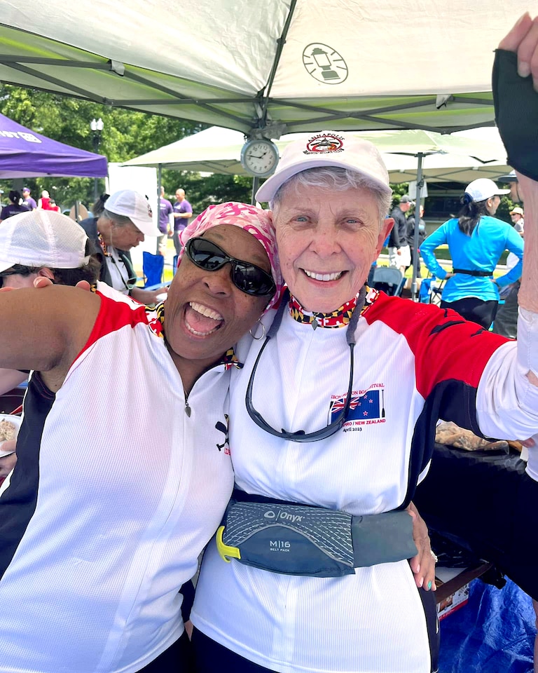 Chandra Jackson, left, with fellow dragon boat teammate Gail Smith.