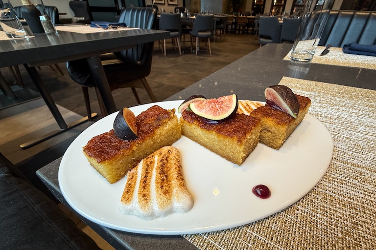 At The Tillery in Owings Mills, chef Matthew Zafrir offers a modern spin on Jewish staples like honey cake, served here with fig paste and torched marshmallow fluff.