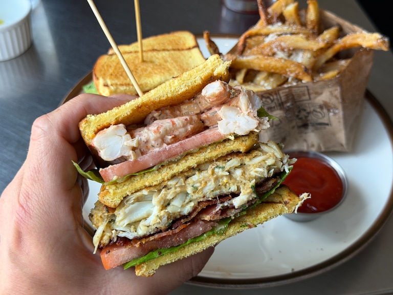 The Food Market's Baltimore Club sandwich is served on soft potato bread.