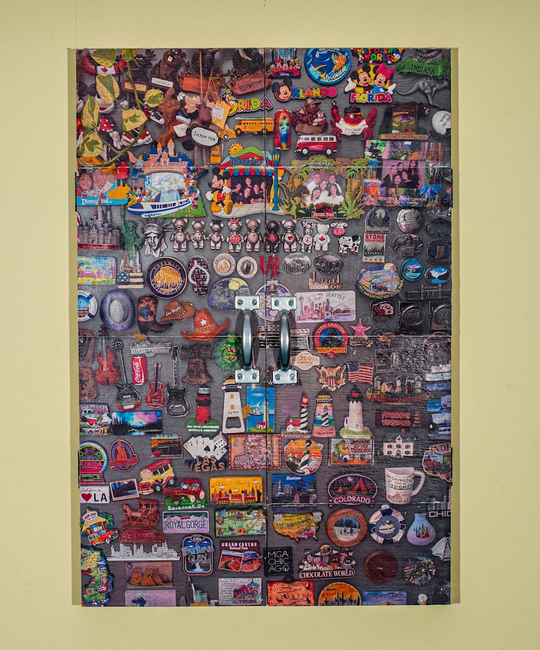 Anna Divinagracia recreated her mother’s refridgerator for “Mom’s Ref.” The artist described it as a portrait of her mother.