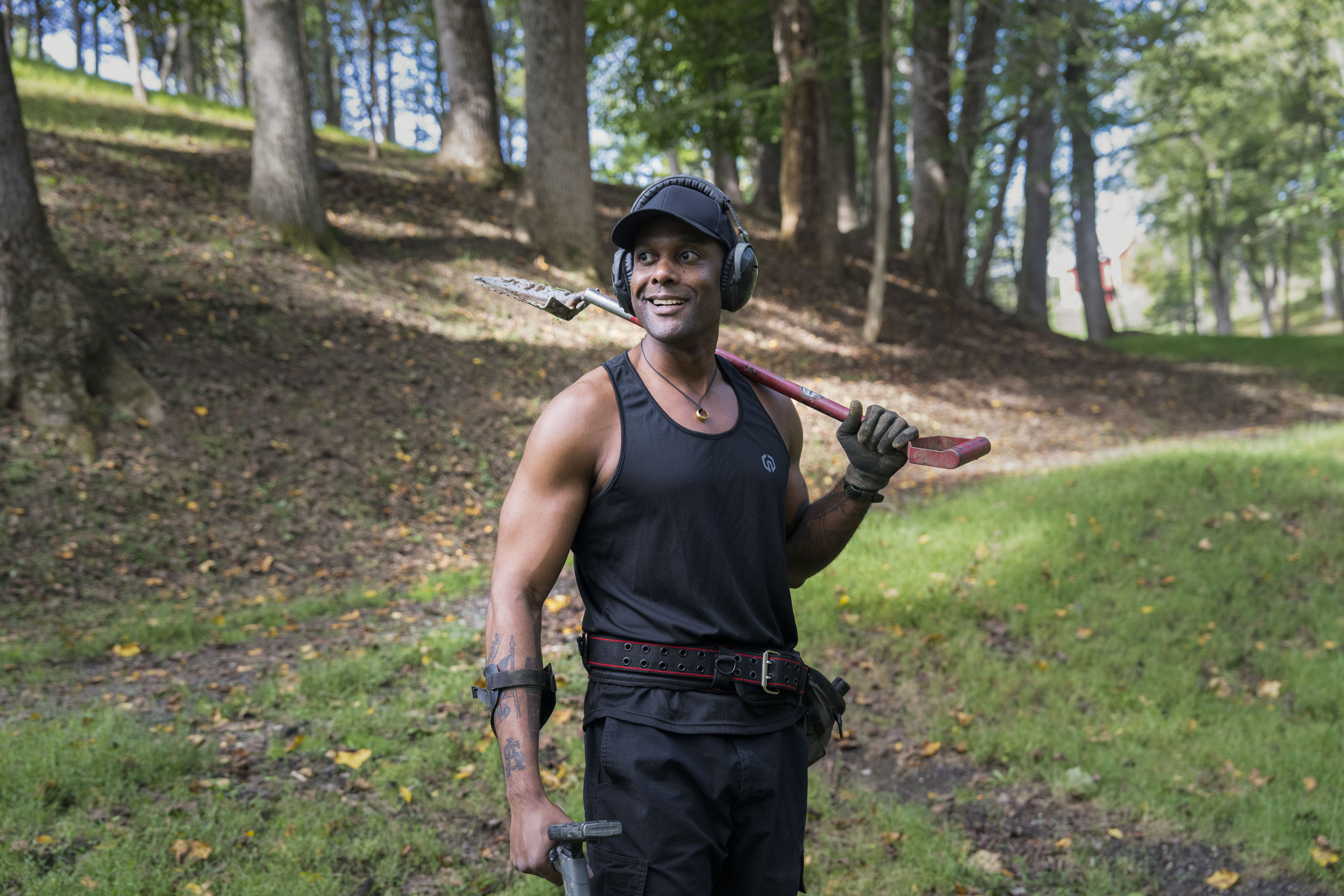 Community historian and archaeologist Evan Woodard, known as Salvage Arc on Instagram, spends the morning searching for artifacts on a friend’s property in Reisterstown.