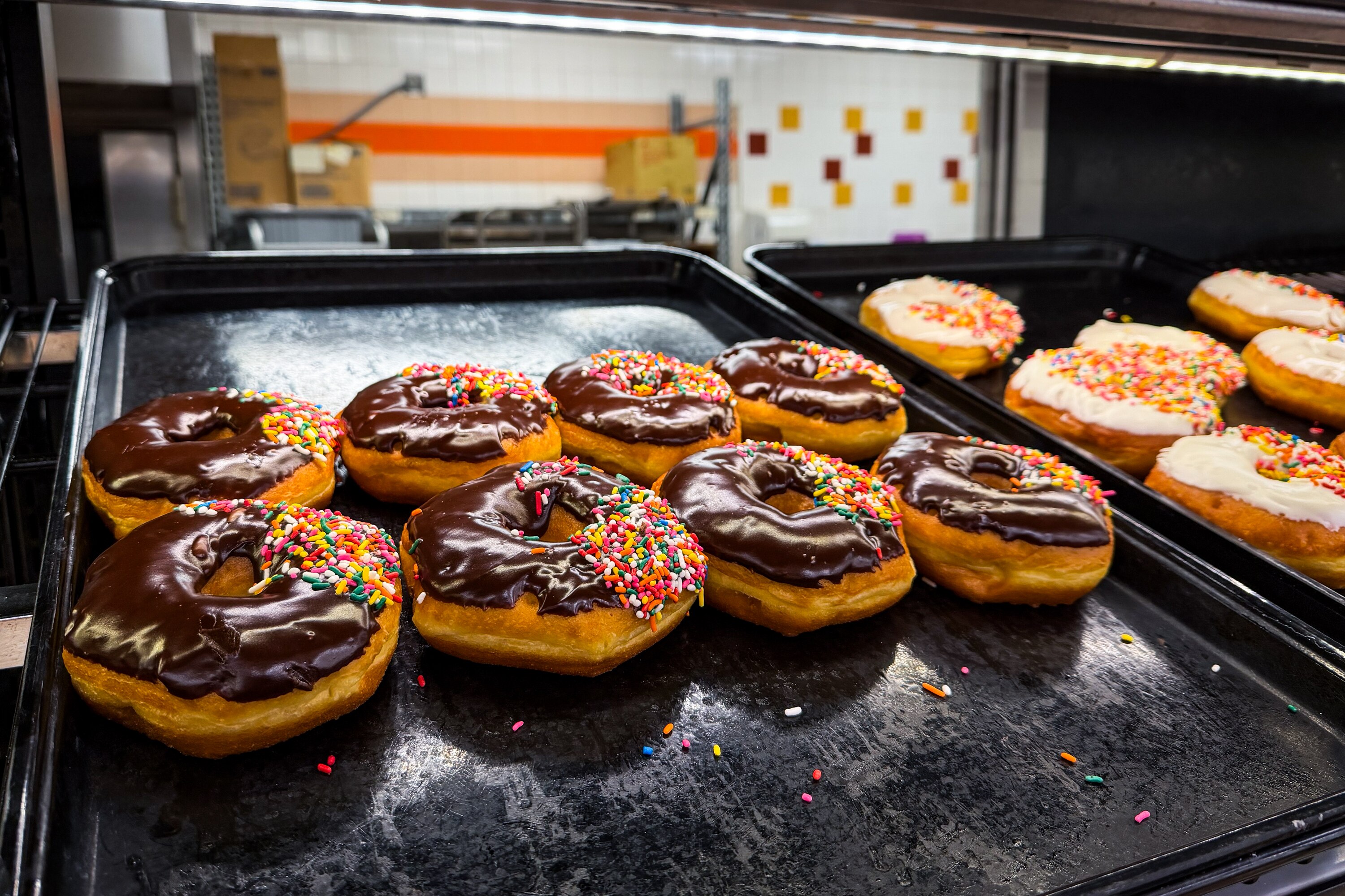 Shoppers’ colossal doughnuts, shown here at the Germantown grocery location, are a customer favorite.