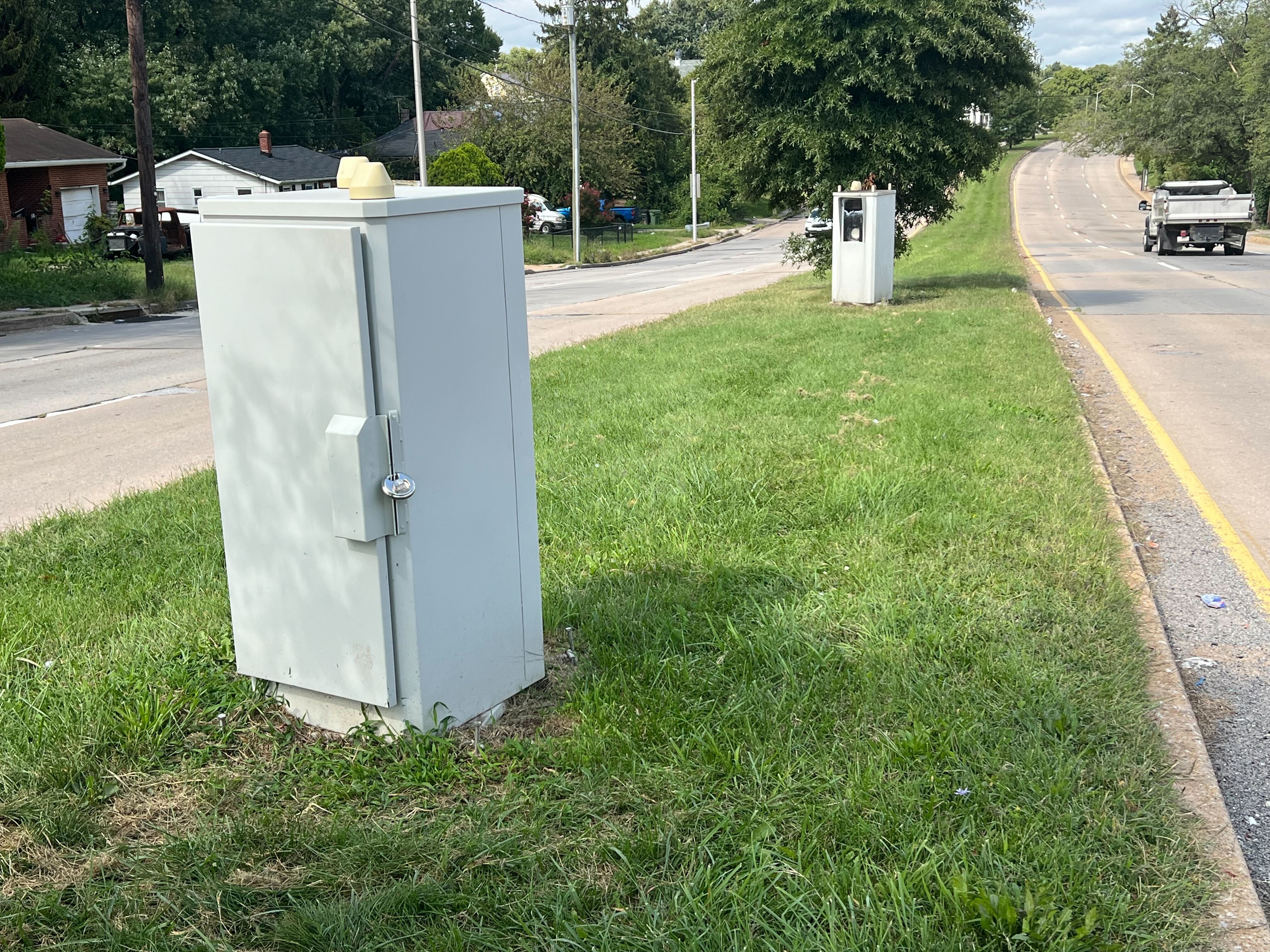 Both speed cameras in the 2300 block of West Patapsco Ave. were stolen on Aug. 26. City police have charged a suspect and say he may be responsible for more than a dozen such thefts.