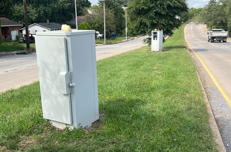 Both speed cameras in the 2300 block of West Patapsco Ave. were stolen on Aug. 26. City police have charged a suspect and say he may be responsible for more than a dozen such thefts.