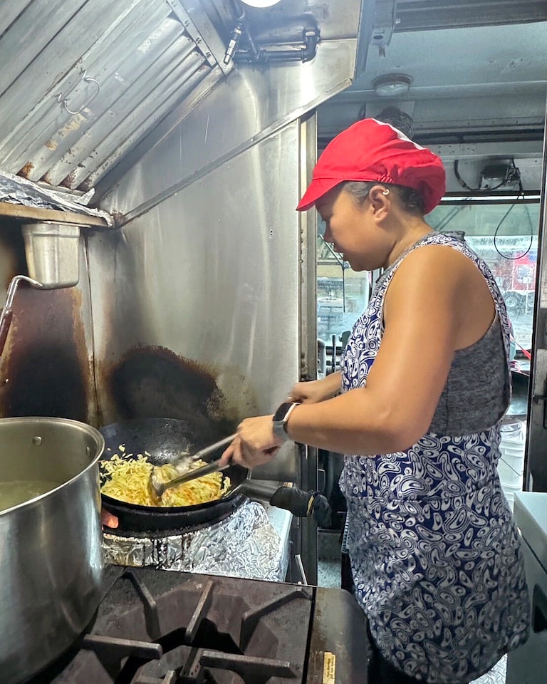 Nattikan Namsoong, otherwise known as Grace, cooks up her famous Thai fried rice in 2024, using the only wok in her Catonsville food truck, Grace's Thai Kitchen.