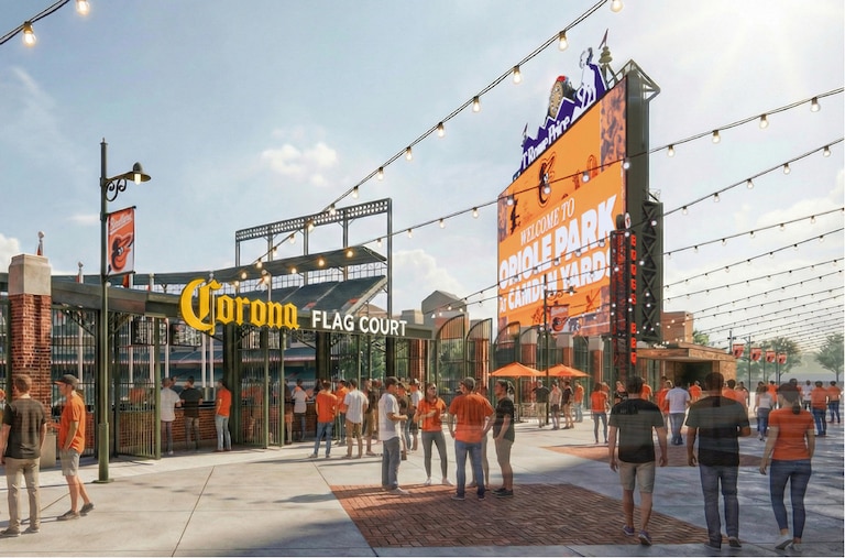 A rendering of the Flag Court bar in right field at Camden Yards.