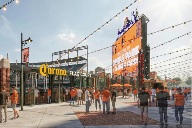 A rendering of the Flag Court bar in right field at Camden Yards.