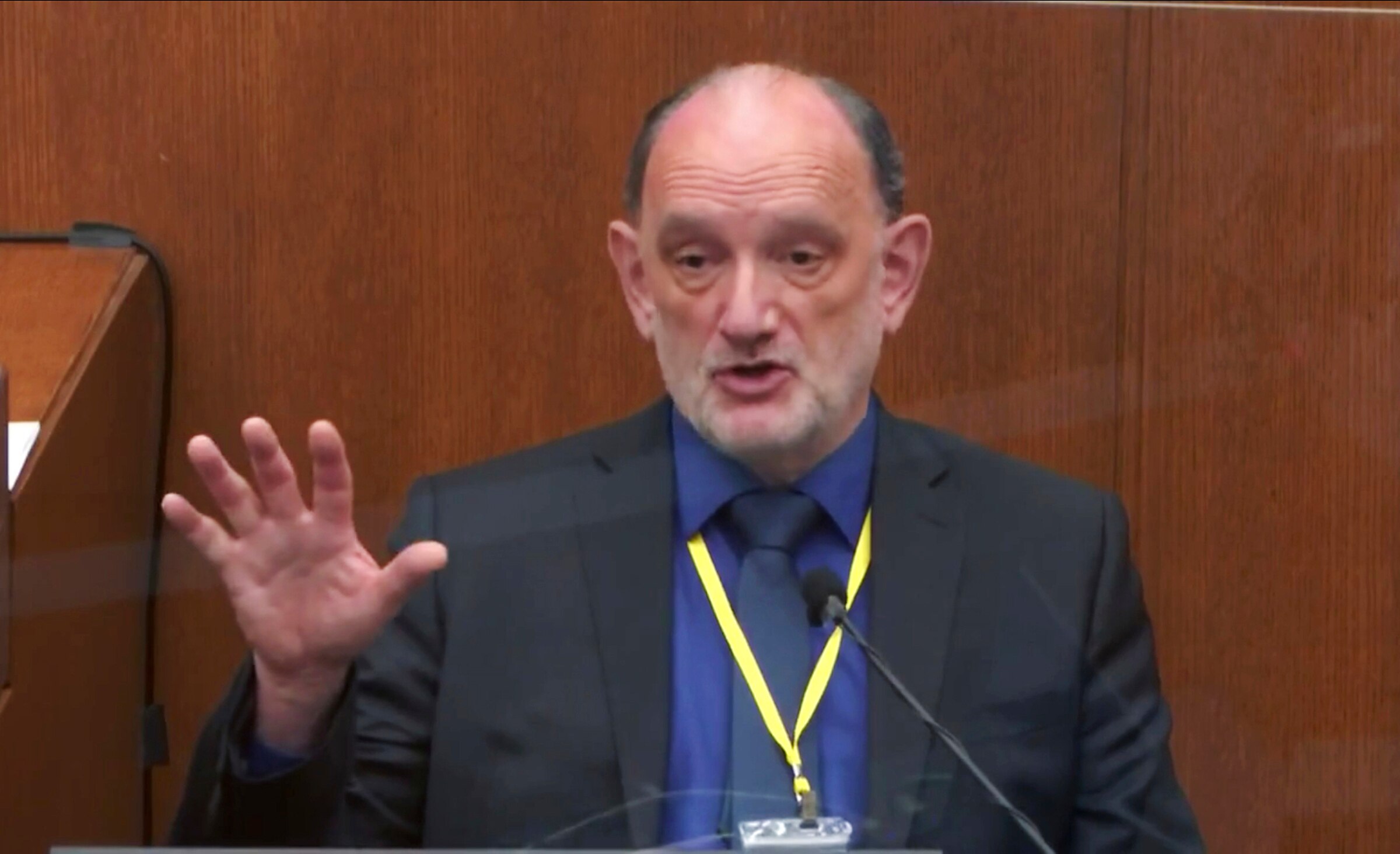 In this image from video, Dr. David Fowler, a retired forensic pathologist and former chief medical examiner for the state of Maryland testifies as Hennepin County Judge Peter Cahill presides, Wednesday, April 14, 2021, in the trial of former Minneapolis police Officer Derek Chauvin at the Hennepin County Courthouse in Minneapolis, Minn. Chauvin is charged in the May 25, 2020 death of George Floyd.