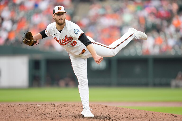 Orioles starter Cole Irvin pitches in the third inning against the Atlanta Braves. Irvin gave up an early lead and then pitched well, but Baltimore could not come back.