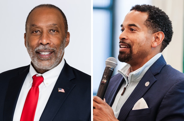 Reardon Sullivan, left, the head of the county Republican party and a candidate for the District 1 County Council seat, and Will Jawando, a candidate for county executive.