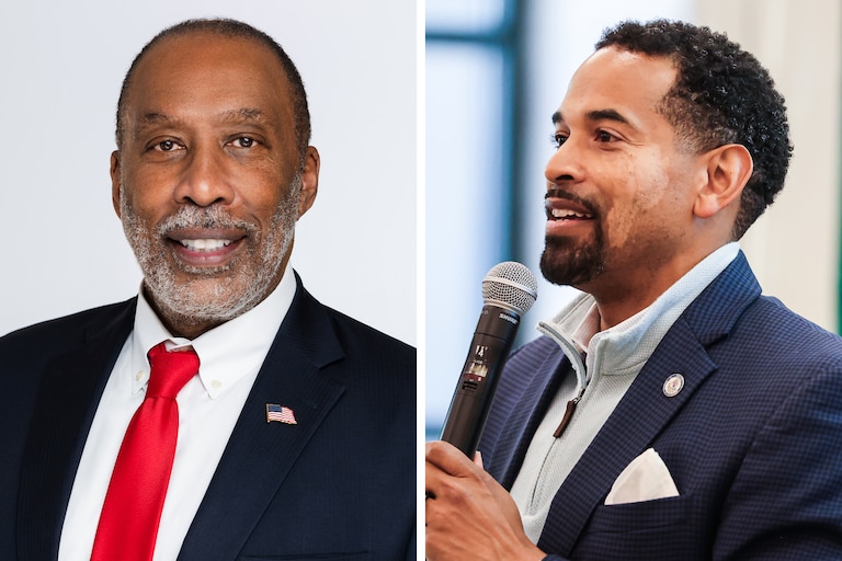 Reardon Sullivan, left, the head of the county Republican party and a candidate for the District 1 County Council seat, and Will Jawando, a candidate for county executive.