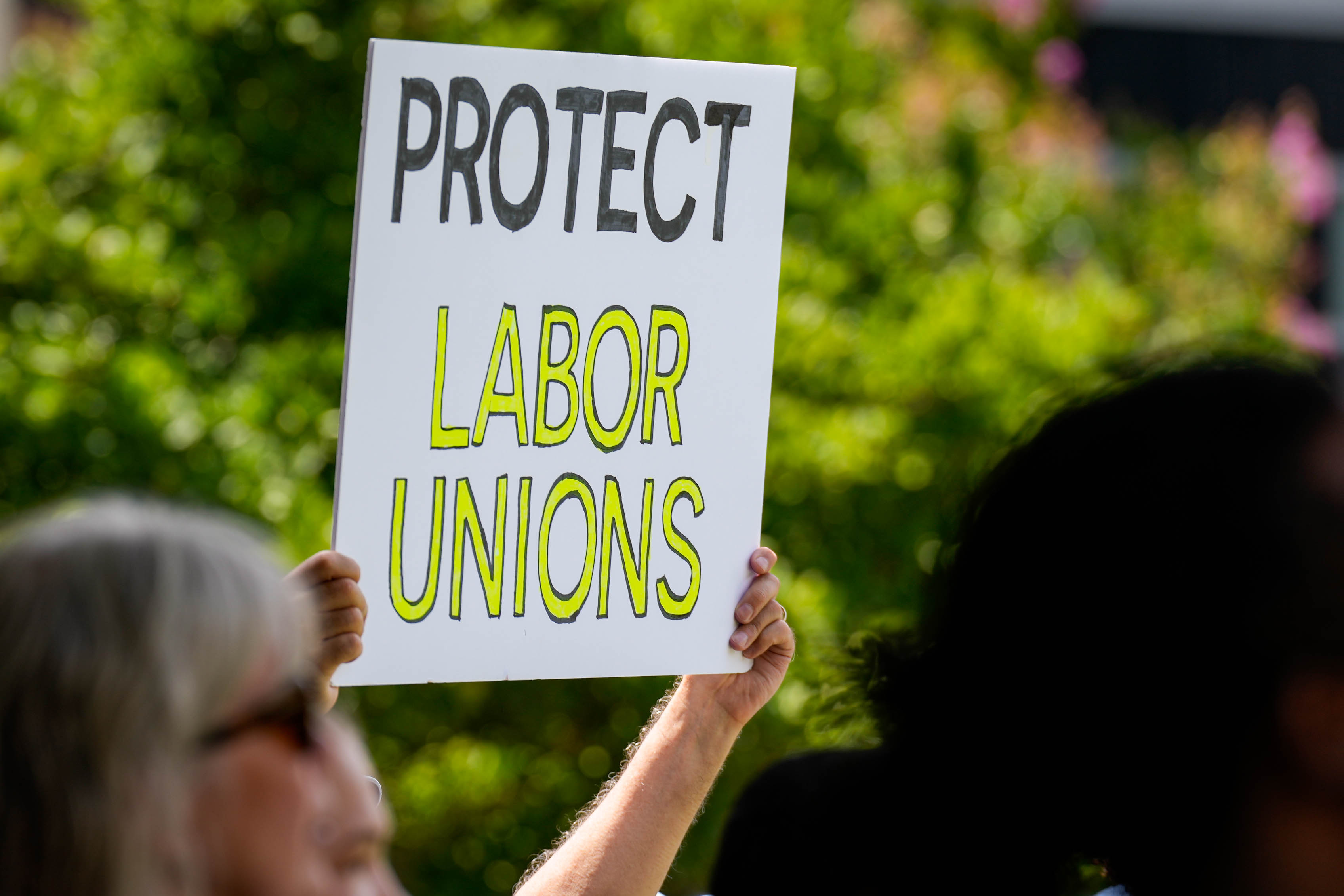 Protesters held a rally to support Howard Community College faculty on the school’s quad in Columbia last month.