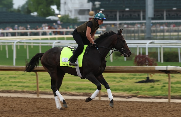 LOUISVILLE, KENTUCKY - APRIL 28: Incredibolt runs on the track during the morning training for the 152nd Kentucky Derby at Churchill Downs on April 28 2026 in Louisville, Kentucky. (Photo by Andy Lyons/Getty Images)