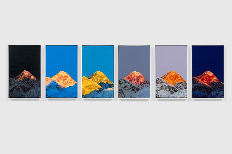 “Sunrise, Everest,” a 2025 oil on linen painting by Baltimore artist Cynthia Daignault.