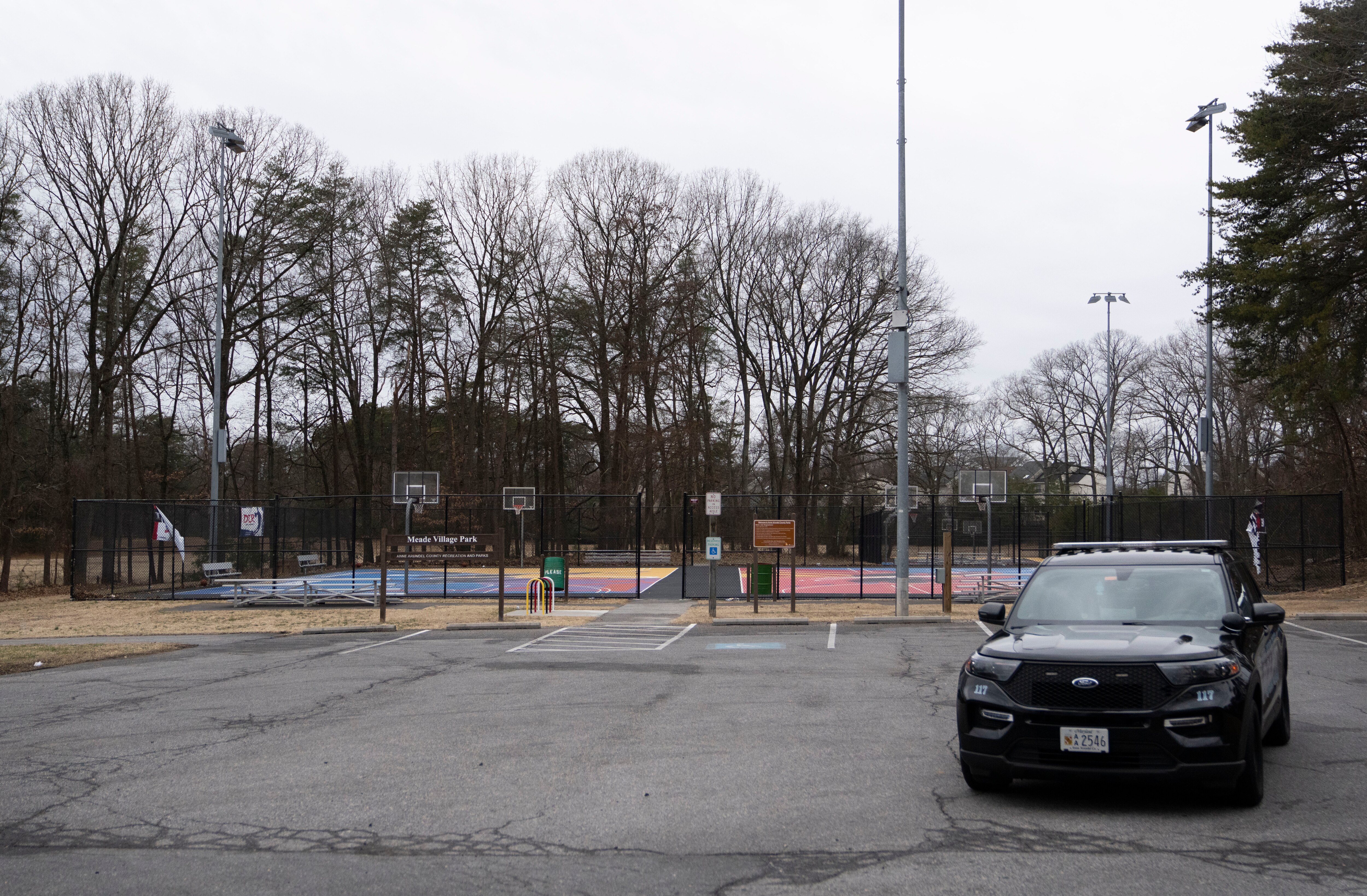 Meade Village Park in Severn, Wednesday, March 5, 2025. Two men were killed and two more wounded after a dispute surrounding a basketball game erupted into gunfire the night before in Severn, Anne Arundel County Police said.