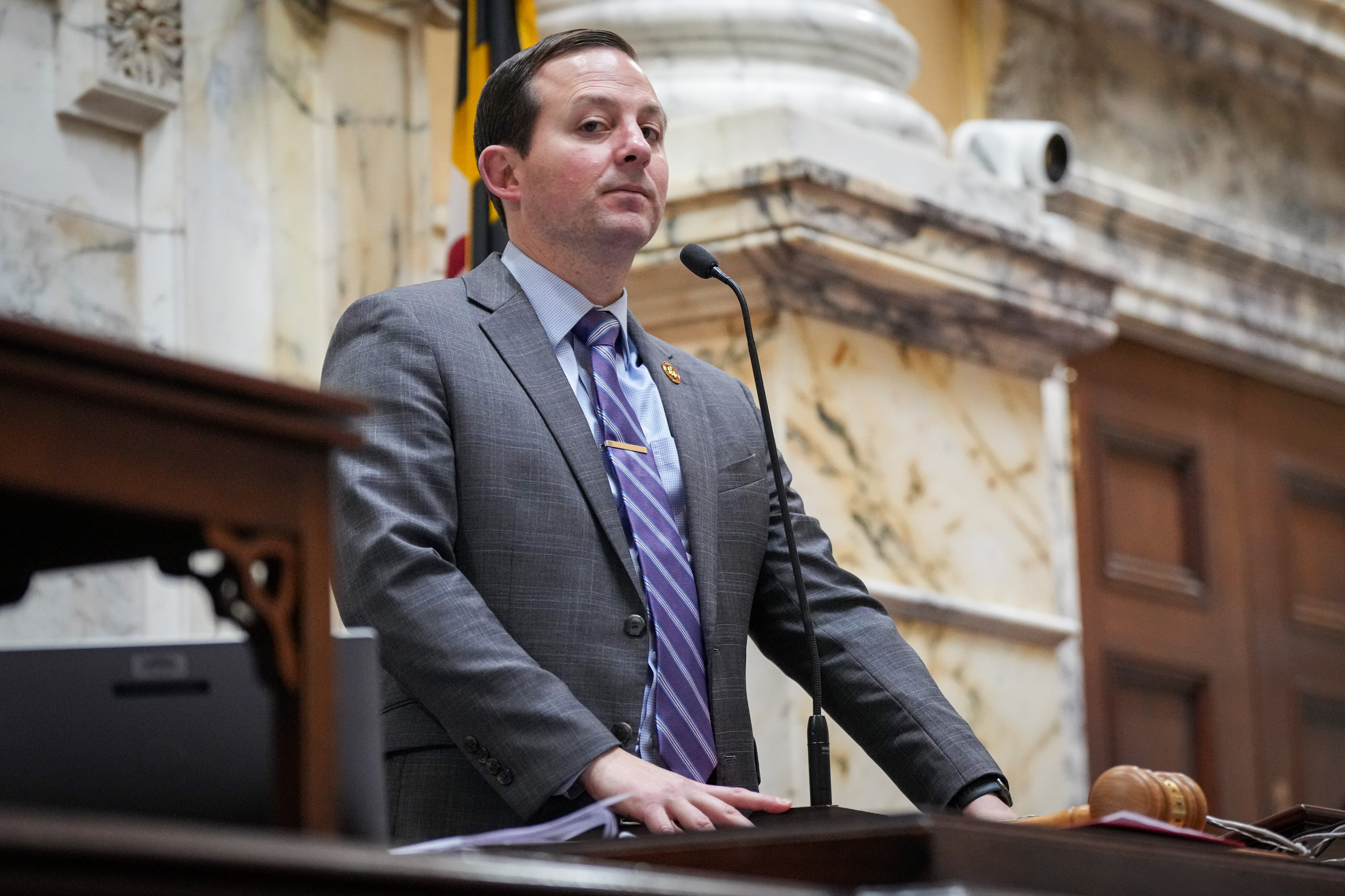 Senate President Bill Ferguson, a Baltimore City Democrat,  presides over the Senate at the Maryland State House on Monday, March 20. Ferguson is concerned proposals to raise taxes and fees could hurt Democrats’ chances in Maryland’s U.S. Senate race.