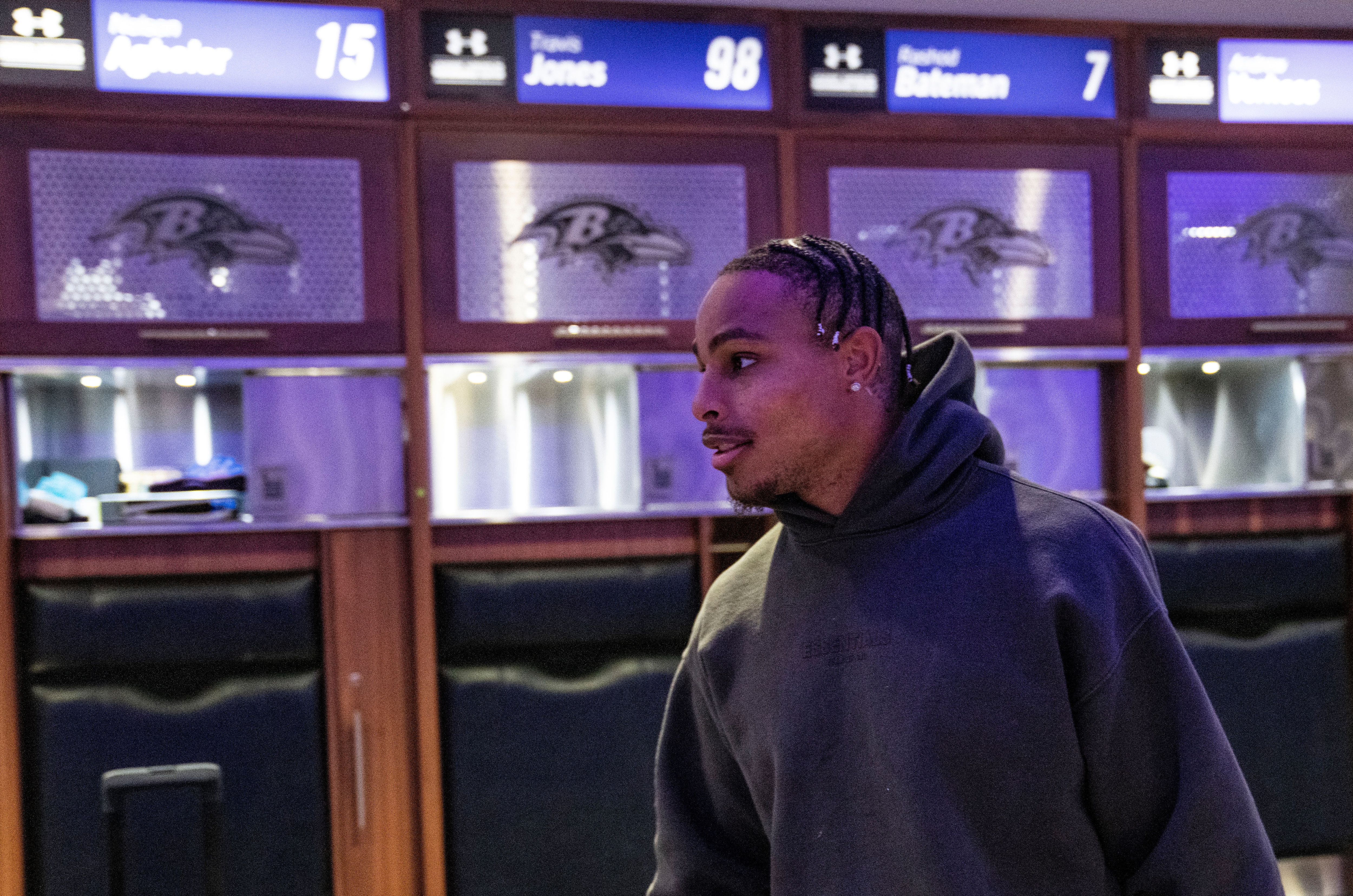 Safety Ar’Darius Washington walks into the locker room at Under Armour Performance Center in Owings Mills in January.