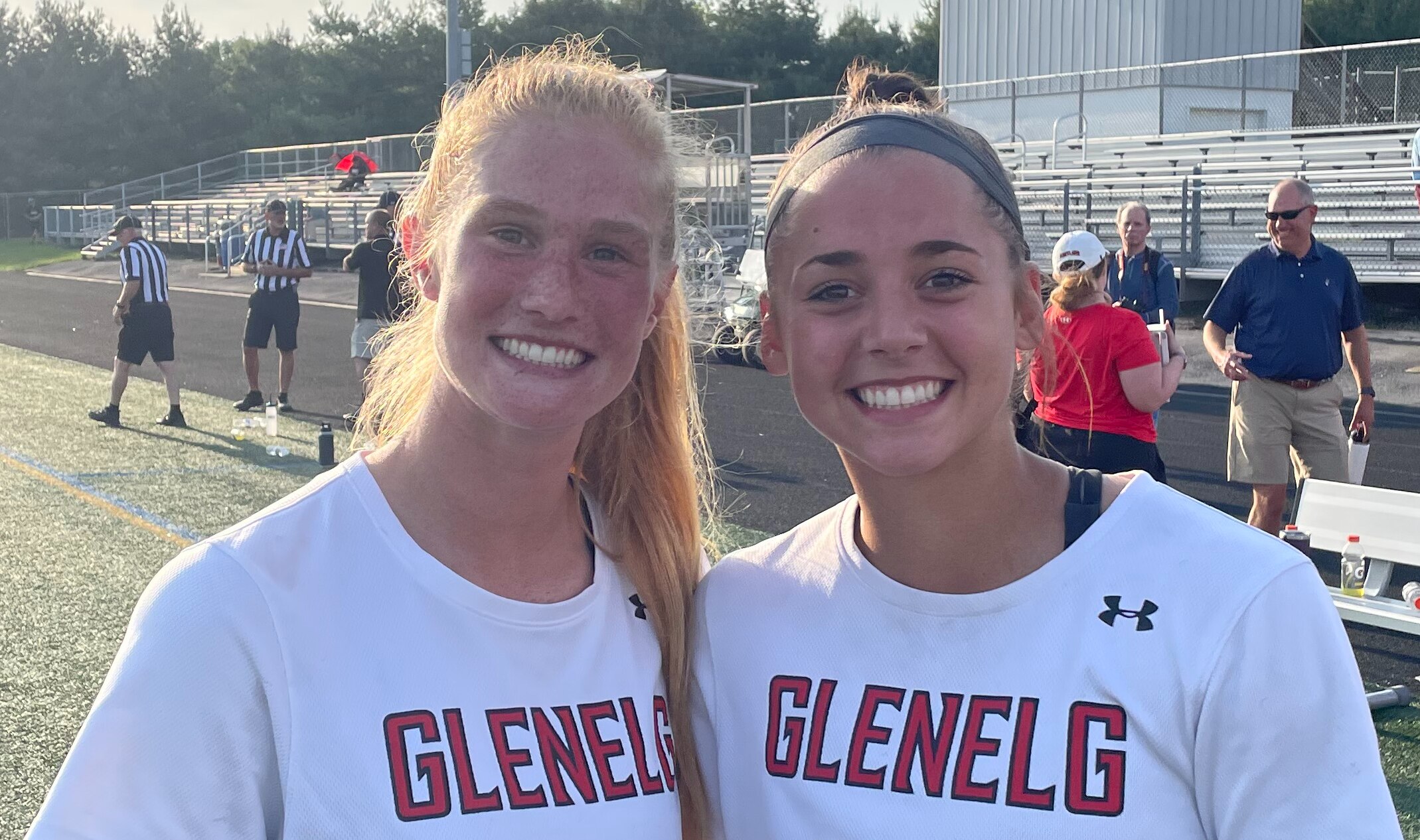Lauren LaPointe (left) and Isa Torres helped Glenelg's girls lacrosse team advance in the Class 2A state playoffs. LaPointe had 6 goals and an assist while Torres won 14 of 18 draws as the No. 7 Gladiators eliminated defending champ Century with a 9-8 victory in a West Region I semifinal match in Howard County.