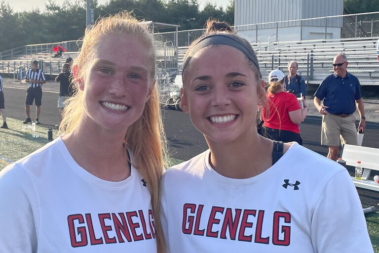 Lauren LaPointe (left) and Isa Torres helped Glenelg's girls lacrosse team advance in the Class 2A state playoffs. LaPointe had 6 goals and an assist while Torres won 14 of 18 draws as the No. 7 Gladiators eliminated defending champ Century with a 9-8 victory in a West Region I semifinal match in Howard County.