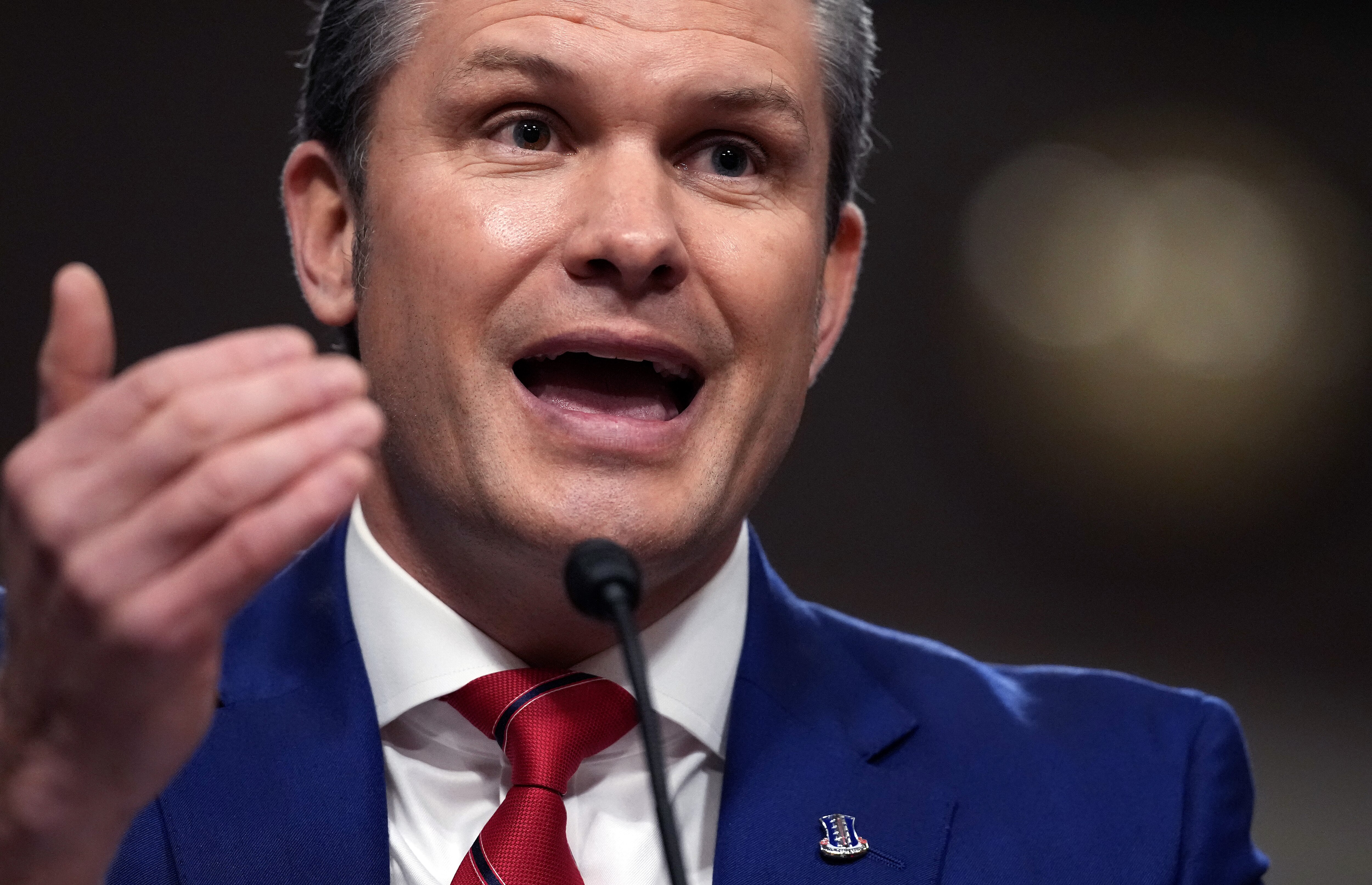 WASHINGTON, DC - JANUARY 14: U.S. President-elect Donald Trump's nominee for Secretary of Defense Pete Hegseth testifies during his Senate Armed Services confirmation hearing on Capitol Hill on January 14, 2025 in Washington, DC. Hegseth, an Army veteran and the former host of “FOX & Friends Weekend” on FOX News will be the first of the incoming Trump administration’s nominees to face questions from Senators. (Photo by Andrew Harnik/Getty Images)