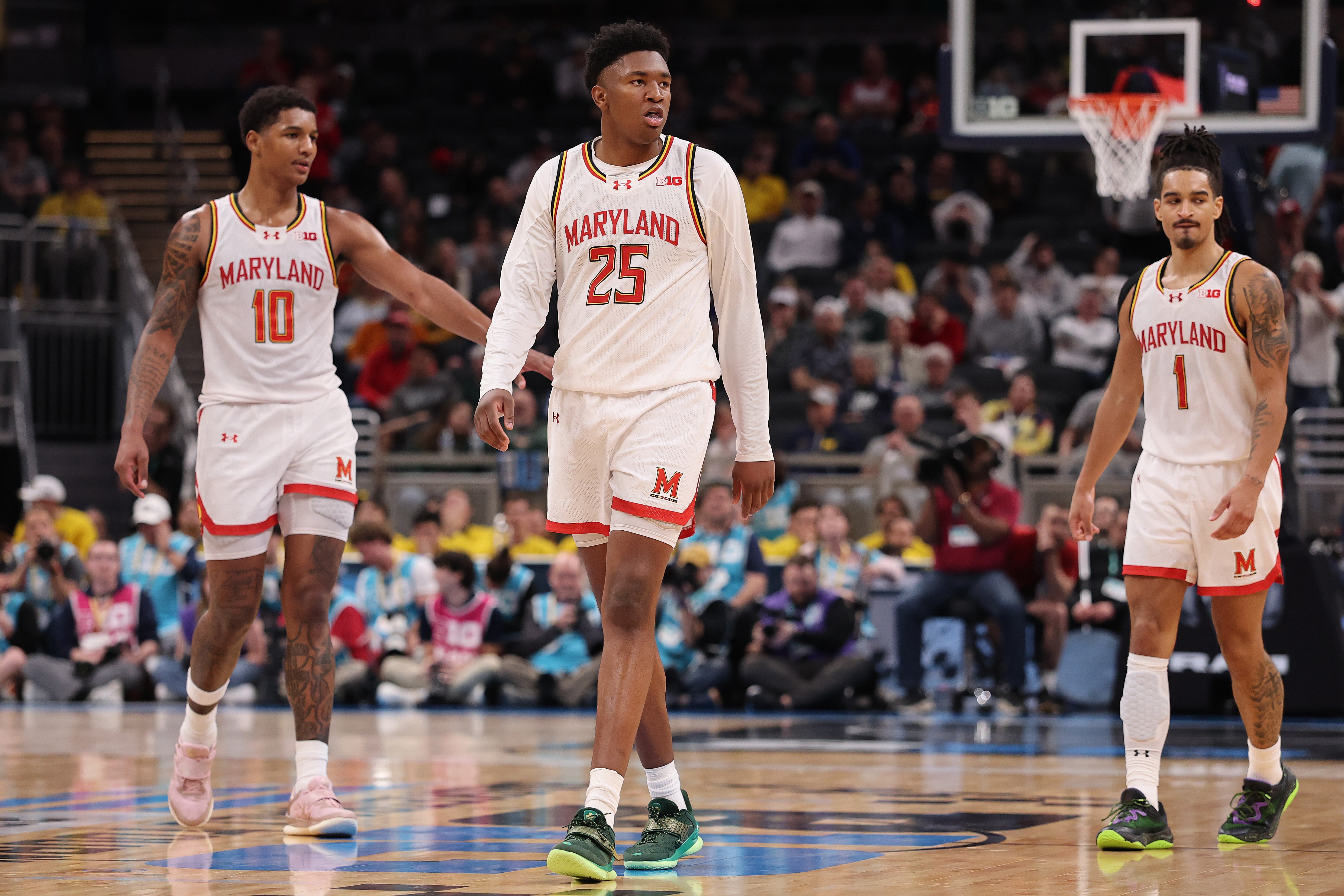 Julian Reese, left, Derik Queen, center, and Rodney Rice combine to score 43.3 points per game for Maryland.