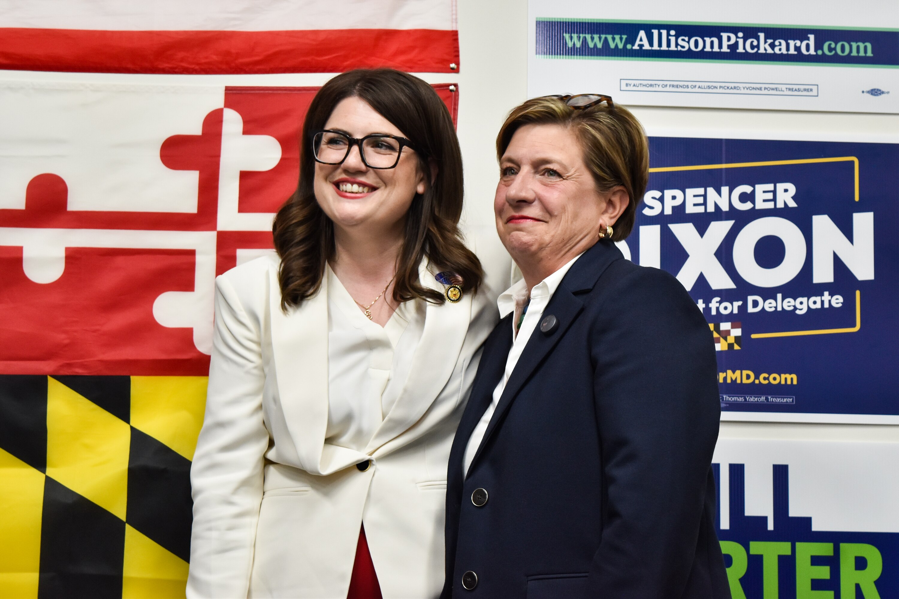Rep. Sarah Elfreth joins County Councilwoman Allison Pickard as election results come in Tuesday night.