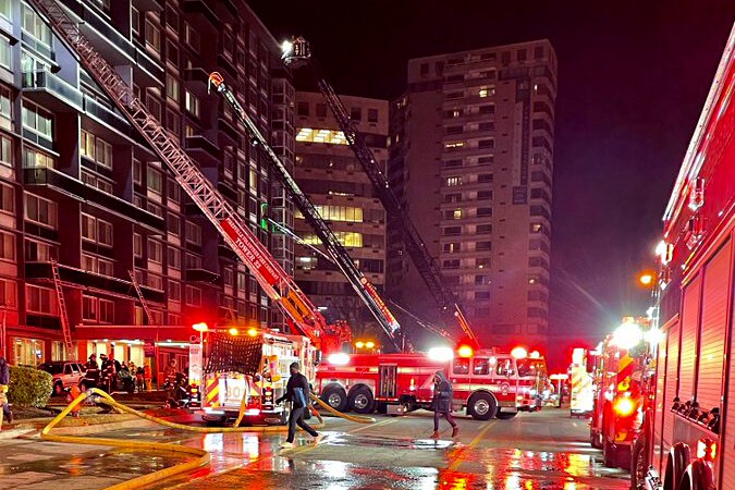 The Baltimore County Fire Department responds to a 3-alarm fire at 204 E. Joppa Road in Towson.