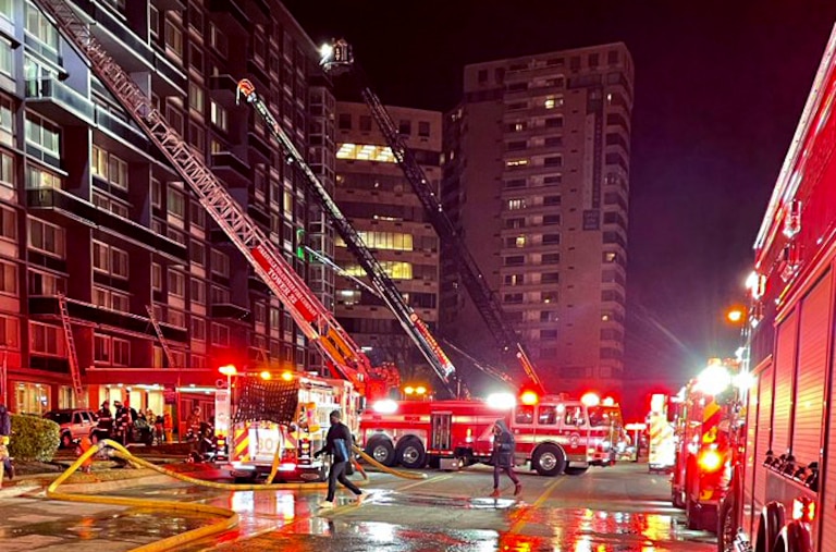 The Baltimore County Fire Department responds to a 3-alarm fire at 204 E. Joppa Road in Towson.