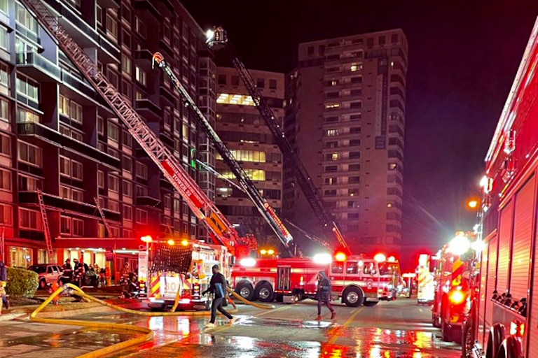 The Baltimore County Fire Department responds to a 3-alarm fire at 204 E. Joppa Road in Towson.